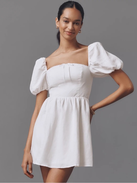 Reformation Dresses & Skirts - Reformation Malvina Linen Dress White Puff Sleeve Square Neck Mini 10